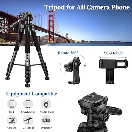 JOILCAN Tripod Camera Tripods, 74" Tripod for Camera Phone Video Recording, Heavy Duty Camera Tripod Stand, Professional Travel DSLR Tripods Compatible with Canon iPhone, Max Load 15 LB - Image 3